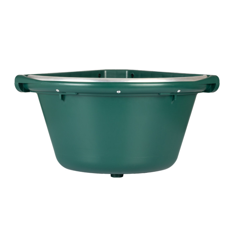 Corner feeder with metal rim and two wall supports. Capacity 16 liters